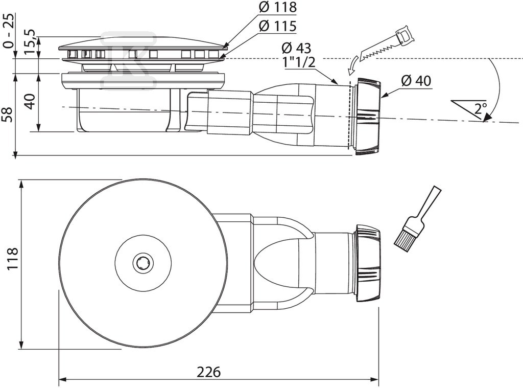 Syfon brodzikowy "Ultraslim" fi 90 z - 9.318